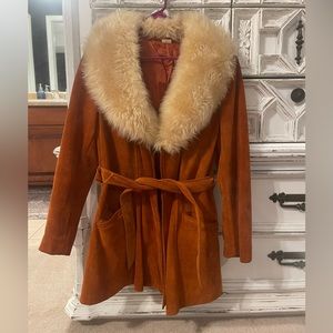 Vintage fur collar suede coat